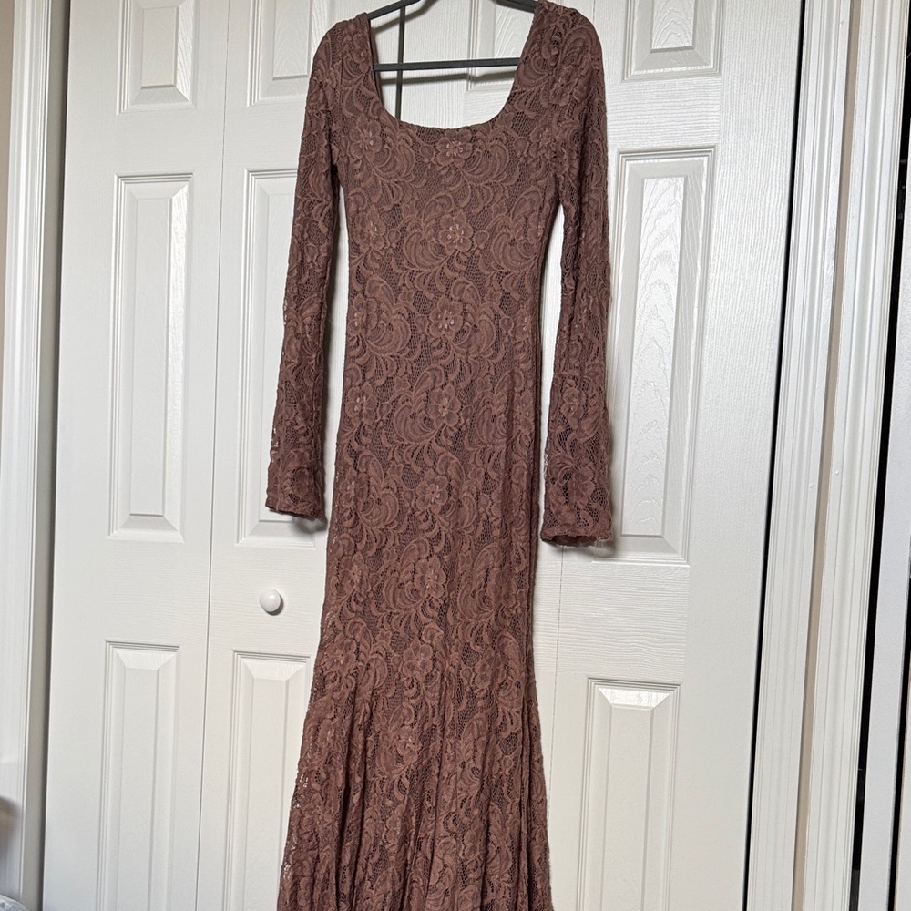NWT MARBL Wifey Lace Dress Beige - Long Sleeve Mauve Beige Lace Dress
